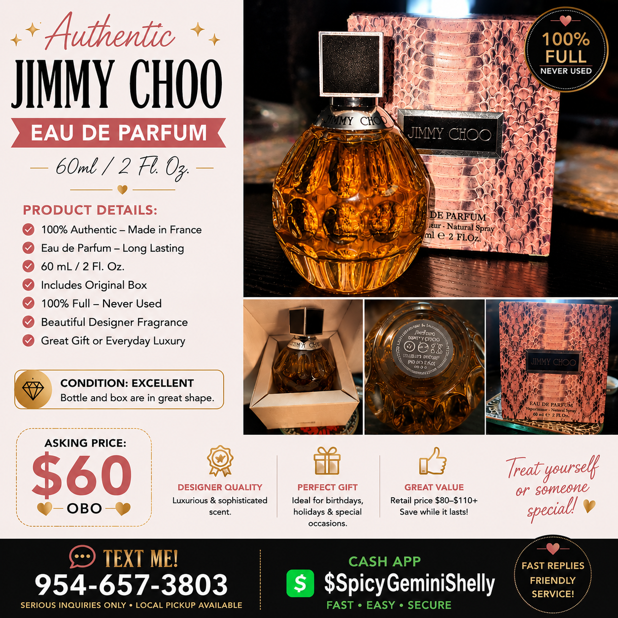 Authentic Jimmy Choo Eau de Parfum – 60 mL / 2 Fl. Oz.