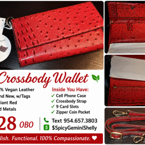 Red Vegan Leather Crossbody Wallet